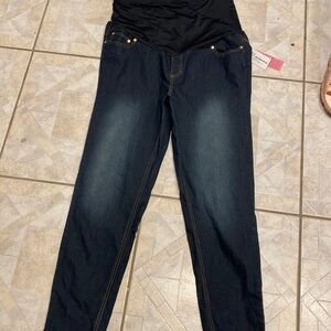 Womens Oh!! Mama solid blue stretch skinny leg MATERNITY jeans 1X.  NWT